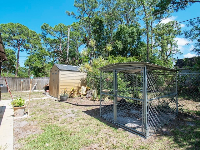 view of yard featuring a shed