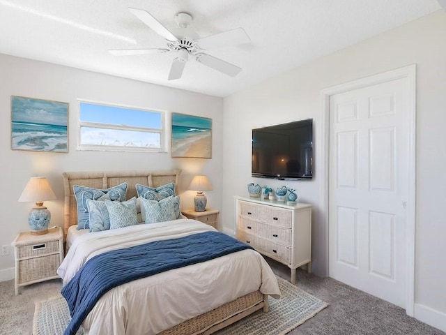 bedroom featuring carpet and ceiling fan