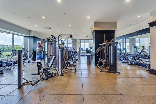 gym with recessed lighting