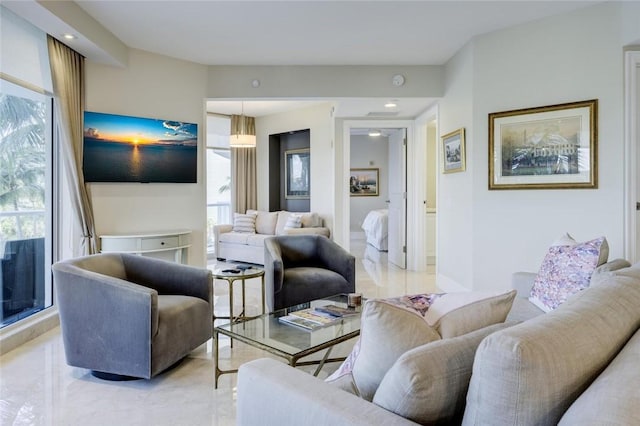 living area with recessed lighting