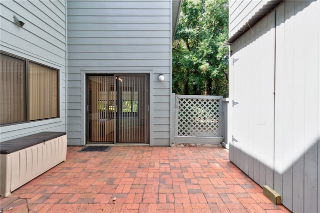 view of patio featuring radiator heating unit