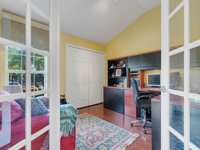 interior space featuring vaulted ceiling and hardwood / wood-style floors