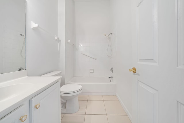 full bathroom featuring tile patterned flooring, vanity, tiled shower / bath combo, and toilet