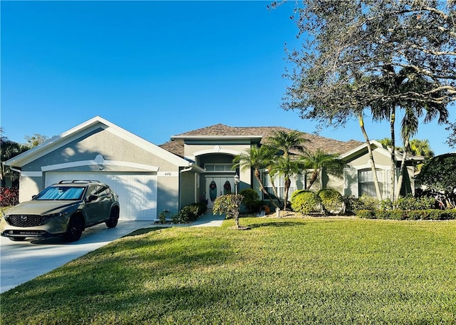 view of front of home with a garage and a front yard