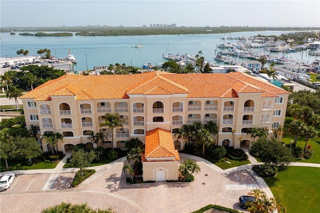 aerial view with a water view