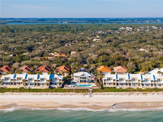 bird's eye view with a beach view and a water view