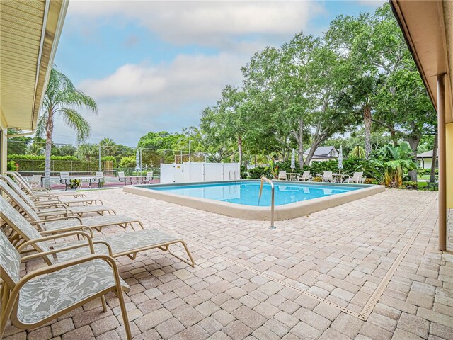 view of swimming pool with a patio area