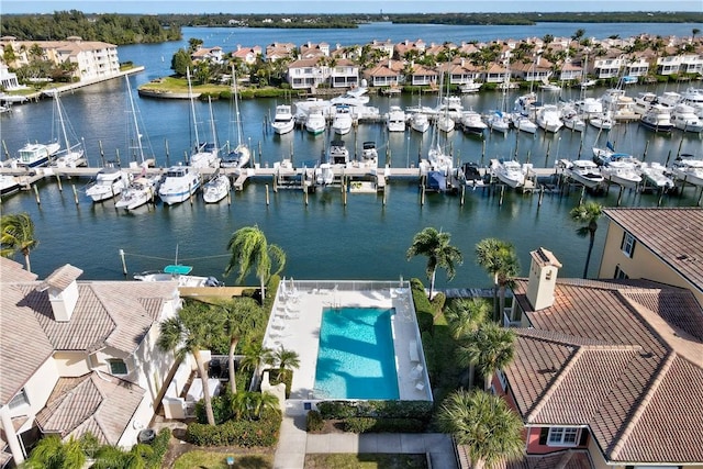 aerial view with a water view