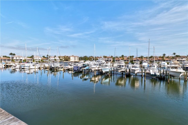 view of dock with a water view