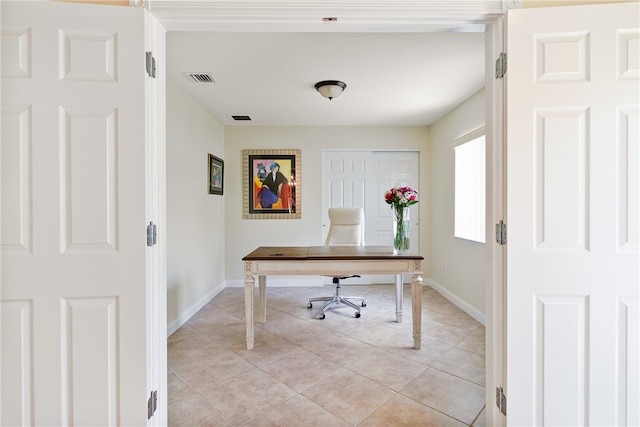 view of tiled home office