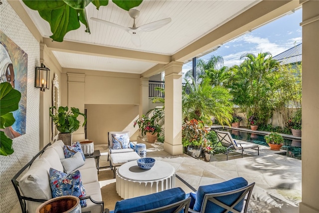 view of patio / terrace with outdoor lounge area and ceiling fan