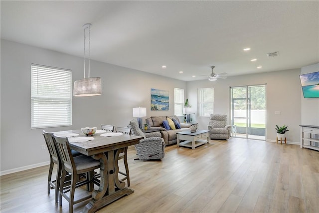 240 Barbossa Dr, Sebastian, FL 32958 - dining room featuring light wood-style floors, recessed lighting, and a ceiling fan