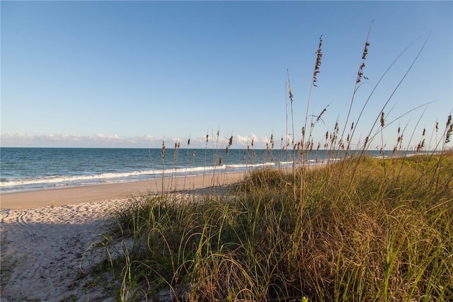 property view of water featuring a beach view