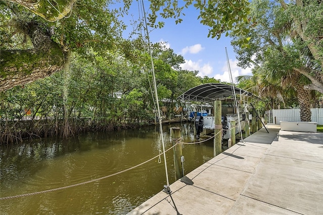 dock area with a water view