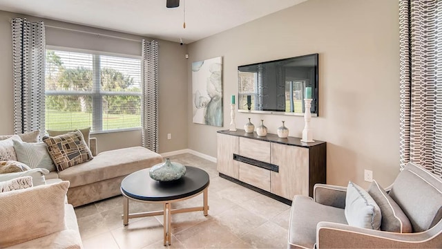 living room featuring light tile patterned floors