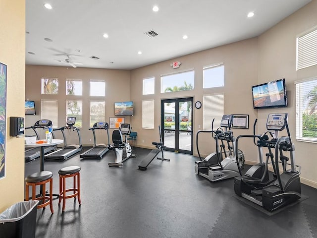 2785 Grand Isle Way SW, Vero Beach, FL 32968 - gym with recessed lighting, baseboards, and ceiling fan