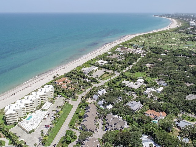 bird's eye view with a view of the beach and a water view