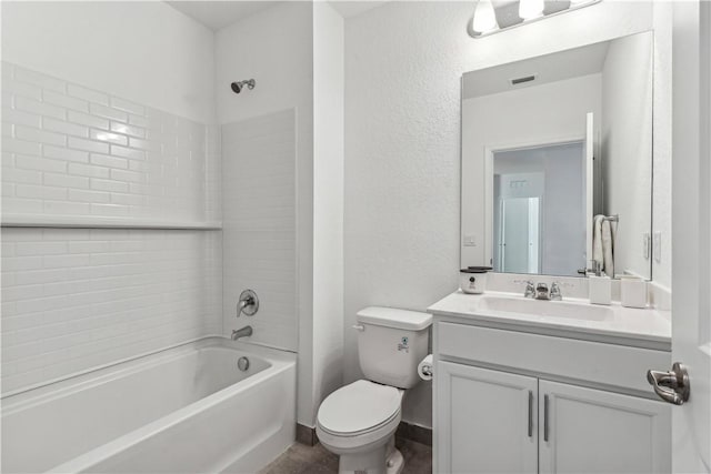 full bathroom featuring shower / tub combination, vanity, and toilet