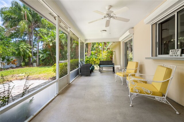 616 Broadway St, Vero Beach, FL 32960 - sunroom featuring a ceiling fan and plenty of natural light