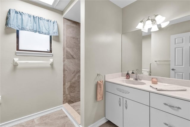737 Timber Ridge Trl SW Unit B, Vero Beach, FL 32962 - bathroom with vanity, a walk in shower, and marble finish flooring
