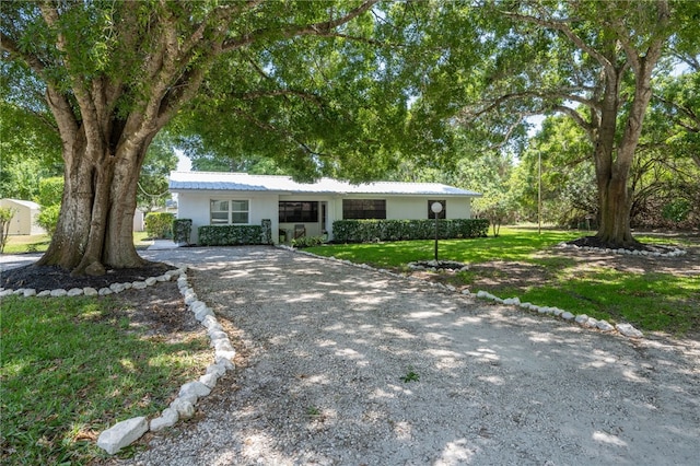 single story home featuring a front lawn