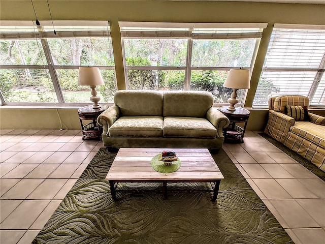 living room with tile patterned floors