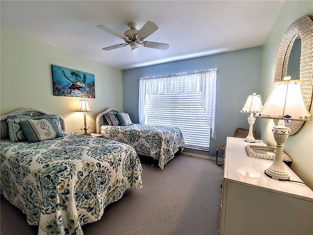 bedroom with carpet floors and ceiling fan