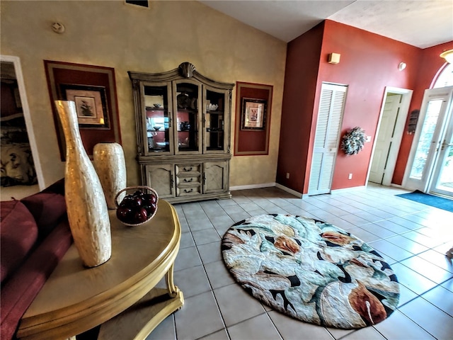 living room featuring light tile patterned flooring