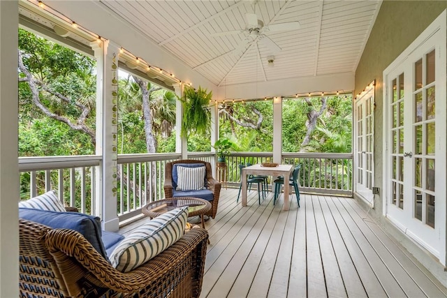 1155 Winding Oaks Cir E Unit 104, Vero Beach, FL 32963 - sunroom featuring french doors and a ceiling fan