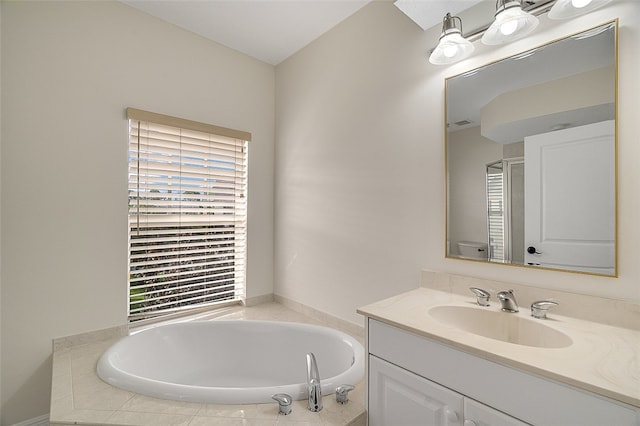 bathroom with vanity and a bathing tub