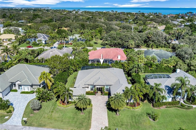 aerial view with a water view