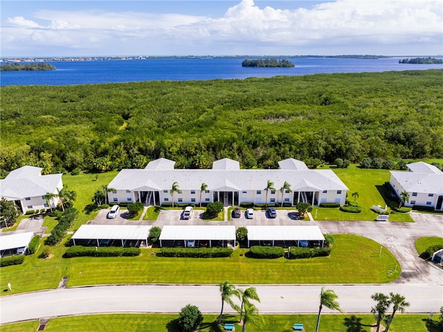 bird's eye view featuring a water view