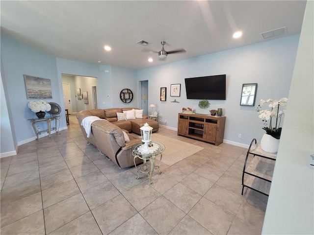 1808 Berkshire Cir SW, Vero Beach, FL 32968 - living area featuring recessed lighting, ceiling fan, and light tile patterned flooring