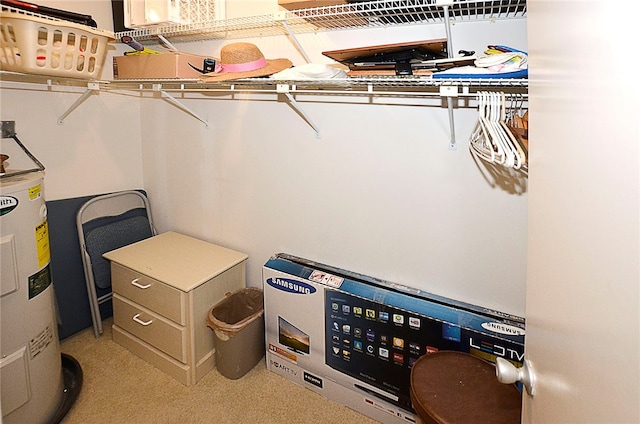 storage room featuring electric water heater