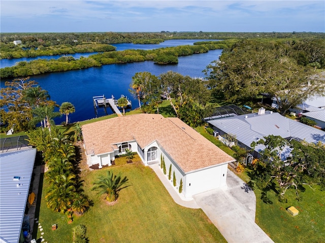 aerial view with a water view