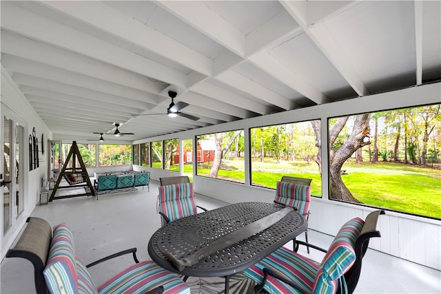 view of patio with ceiling fan and outdoor lounge area