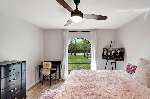 bedroom featuring ceiling fan and light hardwood / wood-style floors