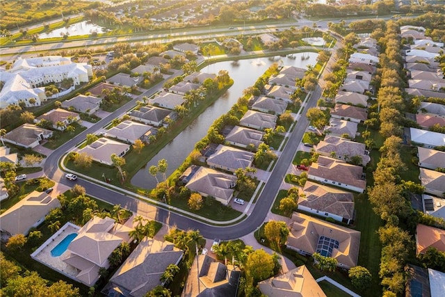 drone / aerial view featuring a water view