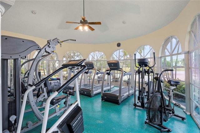 gym with ceiling fan