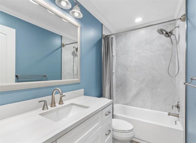 full bathroom with vanity, toilet, and shower / bath combo with shower curtain