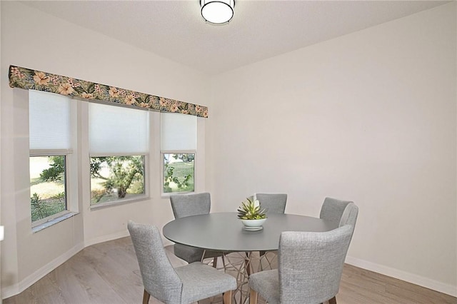 dining space featuring wood-type flooring