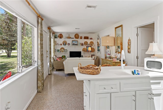 kitchen featuring white cabinets, a healthy amount of sunlight, and sink