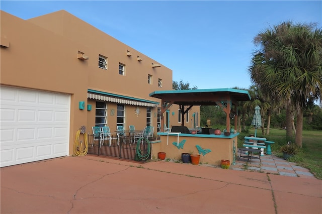 exterior space featuring a garage