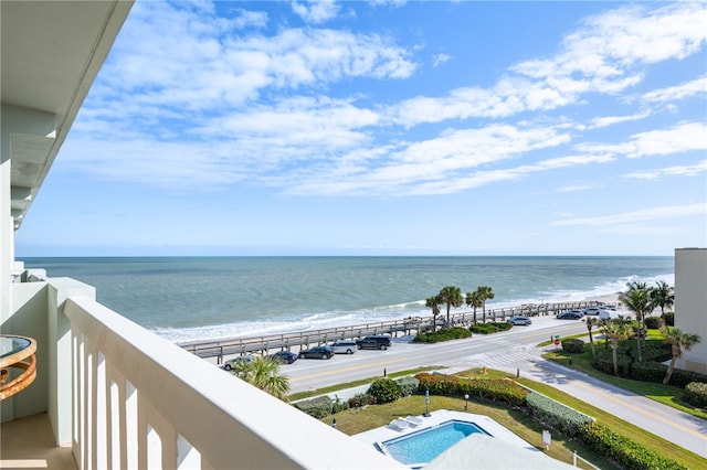 view of water feature with a beach view