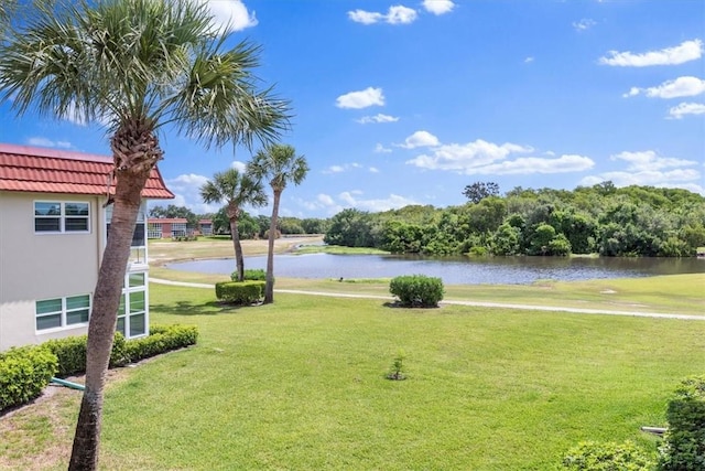 view of yard with a water view