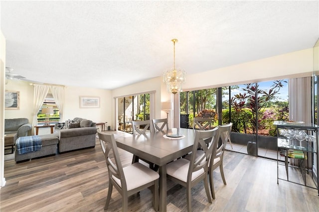 3351 Twin Lakes Ter Unit 106, Fort Pierce, FL 34951 - dining area with a textured ceiling, wood finished floors, and an inviting chandelier
