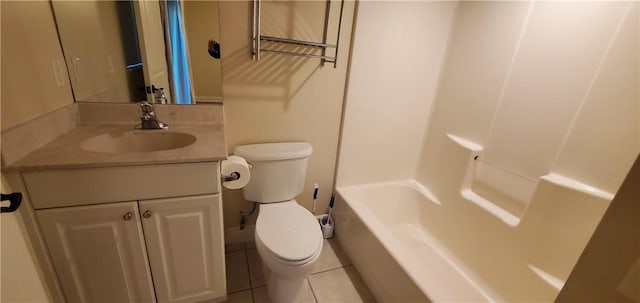 full bathroom featuring toilet, tile patterned floors, washtub / shower combination, and vanity