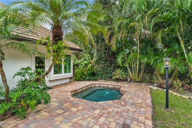 view of pool with a patio and an in ground hot tub