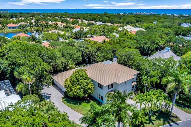 aerial view with a water view