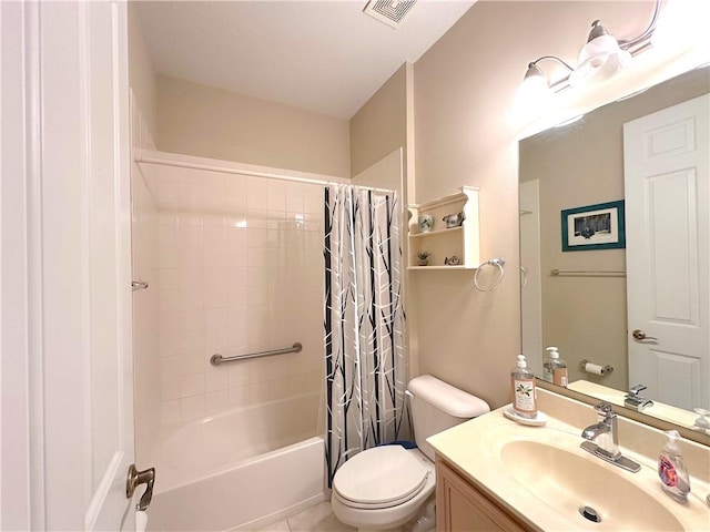 full bathroom with vanity, toilet, and shower / bath combo